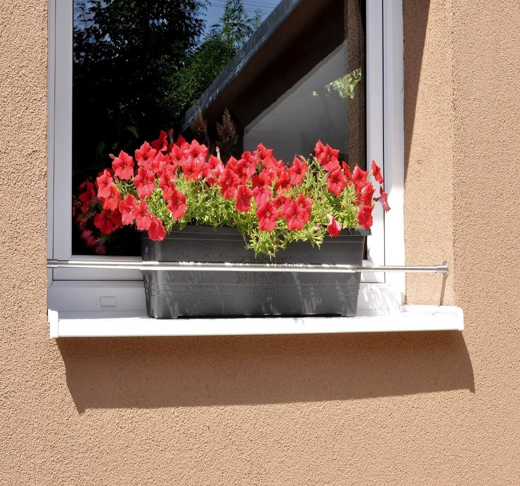 Blumenkastenhalterung verstellbar von 0,60 bis 1,00 m Edelstahl ohne Bohren